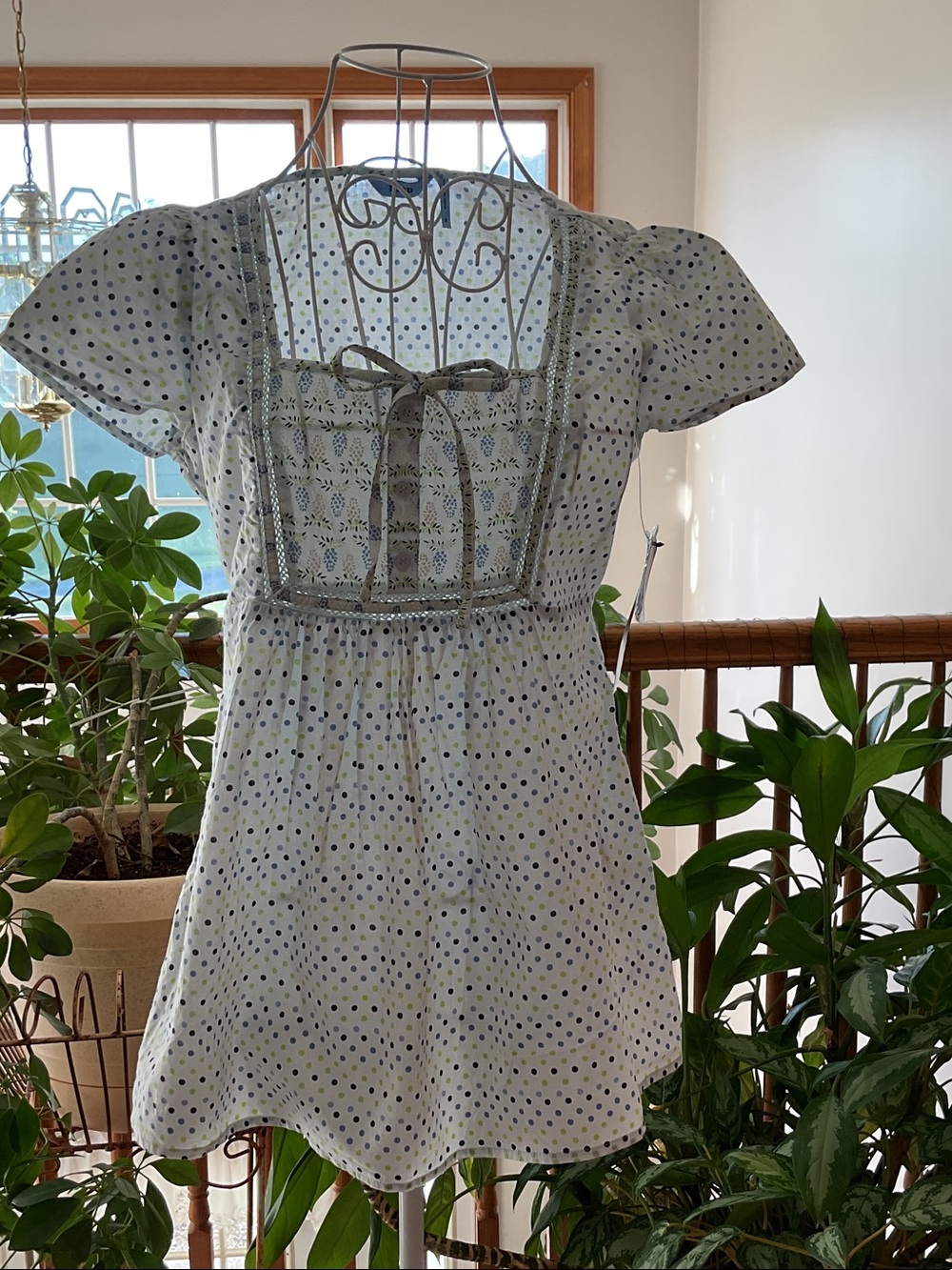 Izod Square Neck 
Line Top with Navy and Green Polka Dots Sz S NWT
